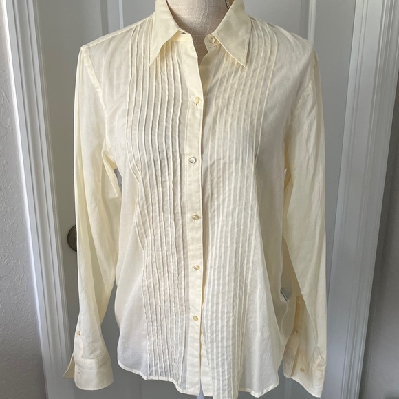Lauren by Ralph Lauren Elegant  Yellow Pleated Vintage Button up Logo Buttons 10 - Picture 1 of 8
